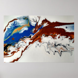 Blue Brown Gold Marble Abstract Fluid Art Poster