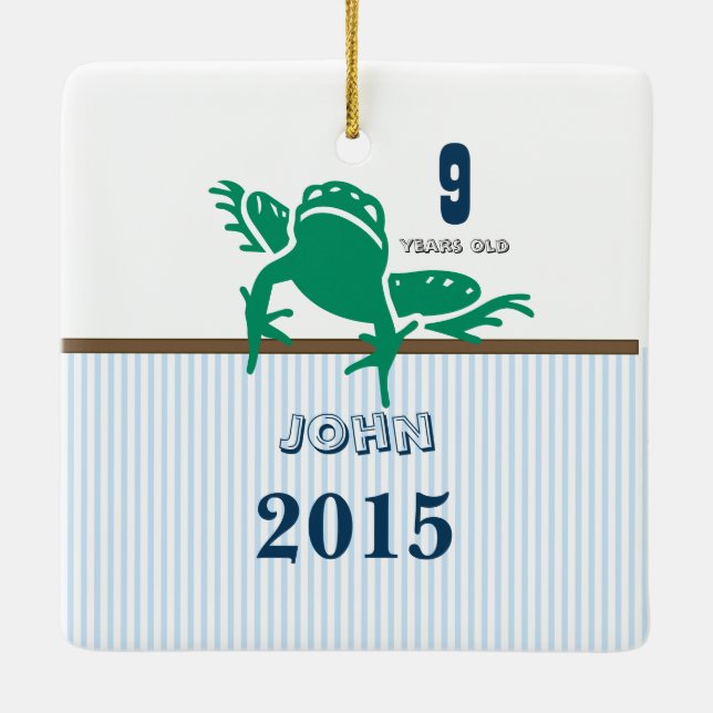 Blue & Brown Green Frog Stripe Photo Ornament (Back)