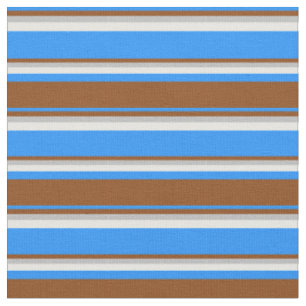 Blue, Brown, Grey & Mint Cream Pattern of Stripes Fabric