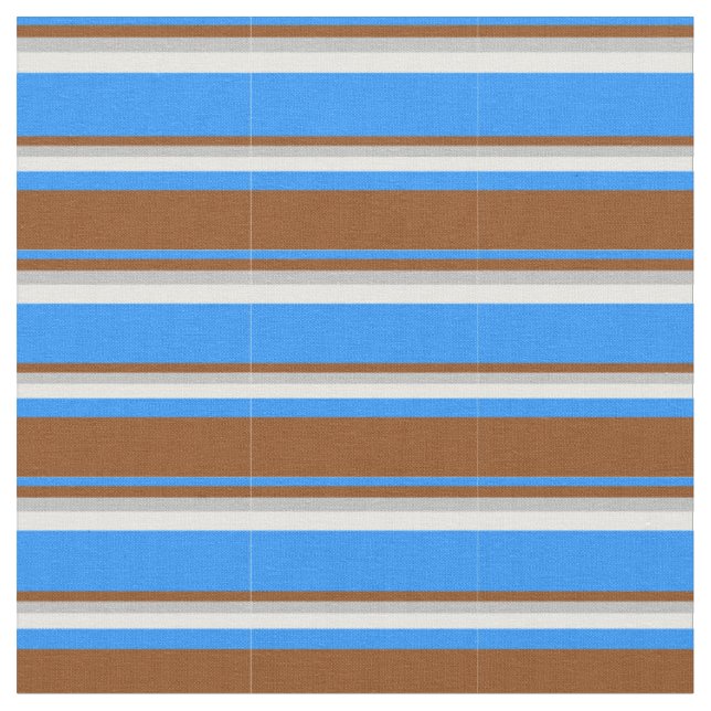 Blue, Brown, Grey & Mint Cream Pattern of Stripes Fabric (Close Up)