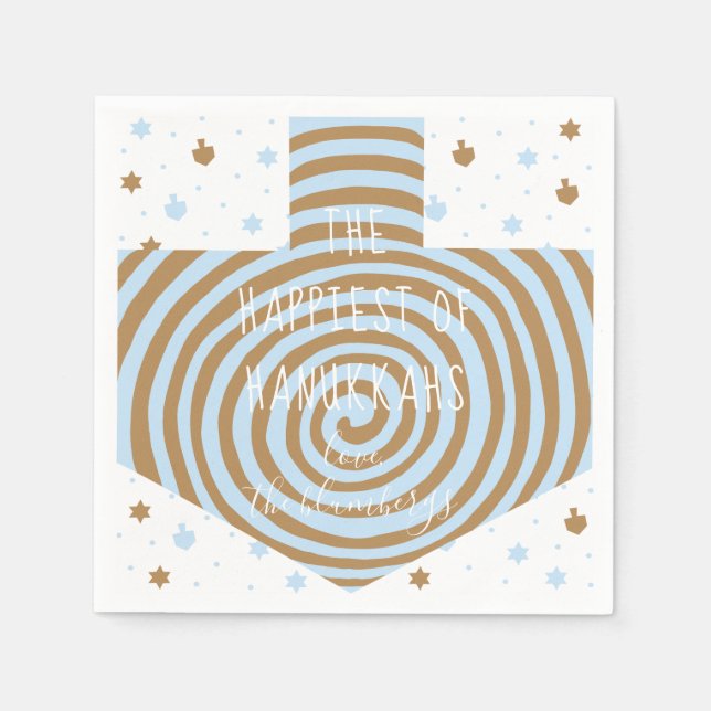 Blue Brown Hanukkah Swirl Dreidel Napkin (Front)