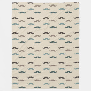 Blue Brown Hipster Moustaches Fleece Blanket