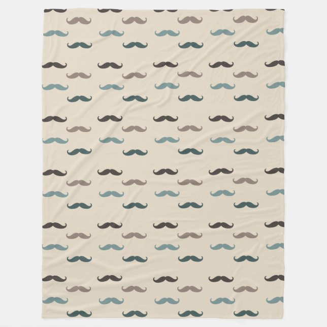 Blue Brown Hipster Moustaches Fleece Blanket (Front)