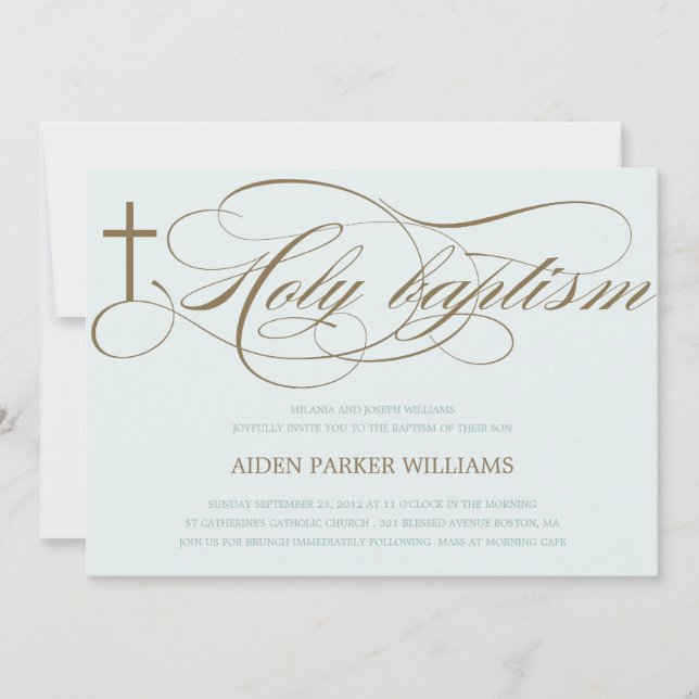 BLUE & BROWN HOLY CROSS | BAPTISM INVITATION (Front)