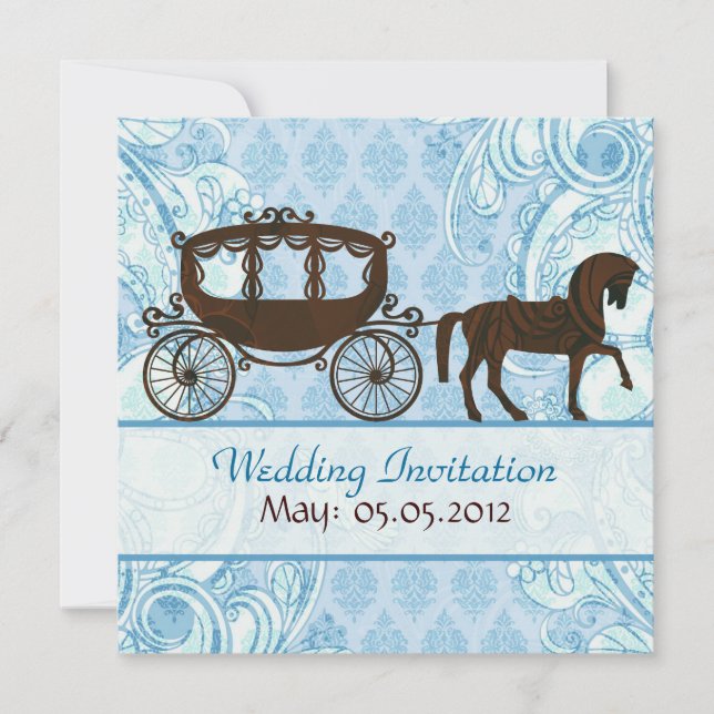 Blue & Brown Horse & Carriage- Wedding Invitation (Front)