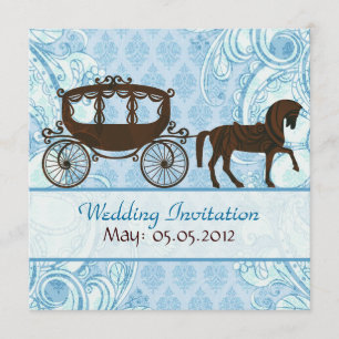 Blue & Brown Horse & Carriage- Wedding Invitation