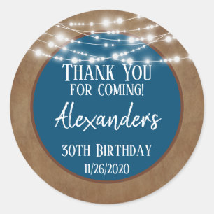 Blue Brown Lights Thank You Birthday Favour Tag