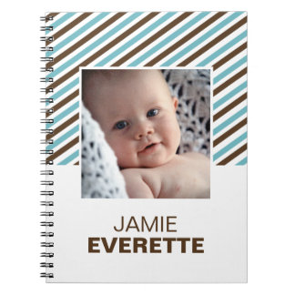 Blue brown modern stripes custom photo journal