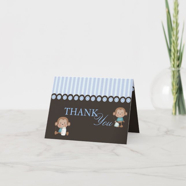 Blue & Brown Monkey Design Thank You Card (Front)