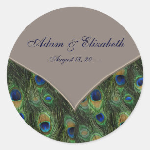 Blue Brown Peacock Wedding Favour Label