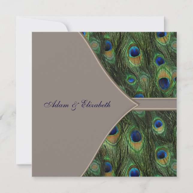 Blue Brown Peacock Wedding Invitations (Front)