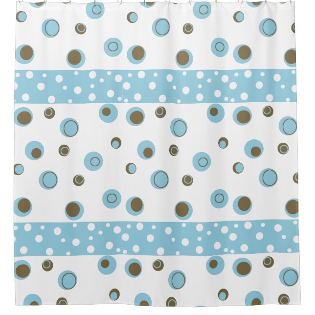 Blue Brown Polka Dots Bathroom Shower Curtain (Front)