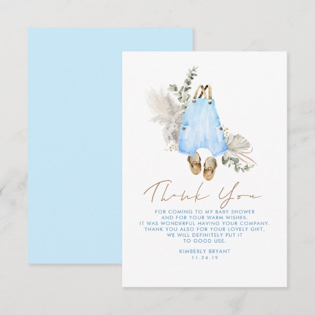 Blue Brown Sage Baby Shower Little Thank You Card (Front/Back)