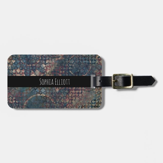 Blue Brown Steampunk Grunge Artistic Pattern Luggage Tag (Front Horizontal)