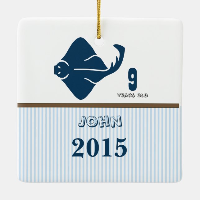 Blue & Brown Sting Ray Dot Stripes Photo Ornament (Back)