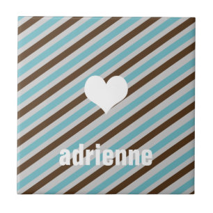 Blue brown stripe heart modern display tile