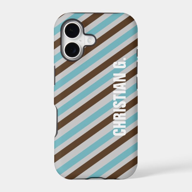 Blue brown stripe pattern custom name personal (Back)
