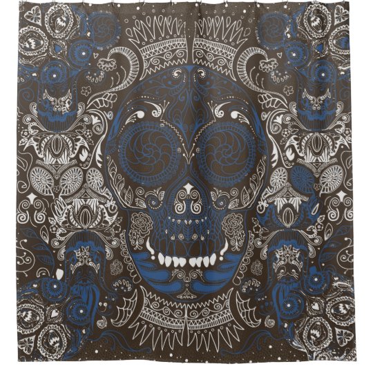 Dia De Los Muertos Shower Curtains Zazzle Co Uk Blue Brown Sugar Skull Line Art Shower