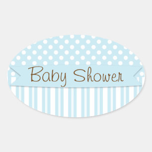 Blue Brown Sweet Boy Polka Dot Baby Shower Oval Sticker