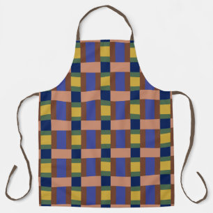 Blue Brown Tan Green Yellow Colour Block Print Apron