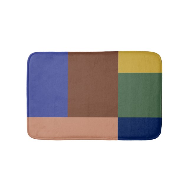 Blue Brown Tan Green Yellow Colour Block Print Bath Mat (Front)