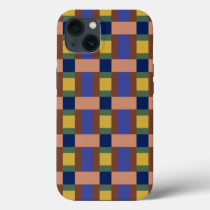 Blue Brown Tan Green Yellow Colour Block Print iPhone 13 Case