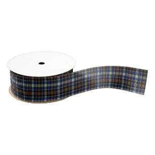 Blue Brown Tartan Plaid Cottage Core Style Grosgrain Ribbon