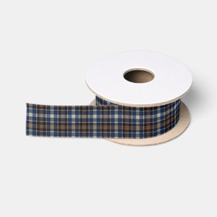 Blue Brown Tartan Plaid Cottage Core Style Satin Ribbon
