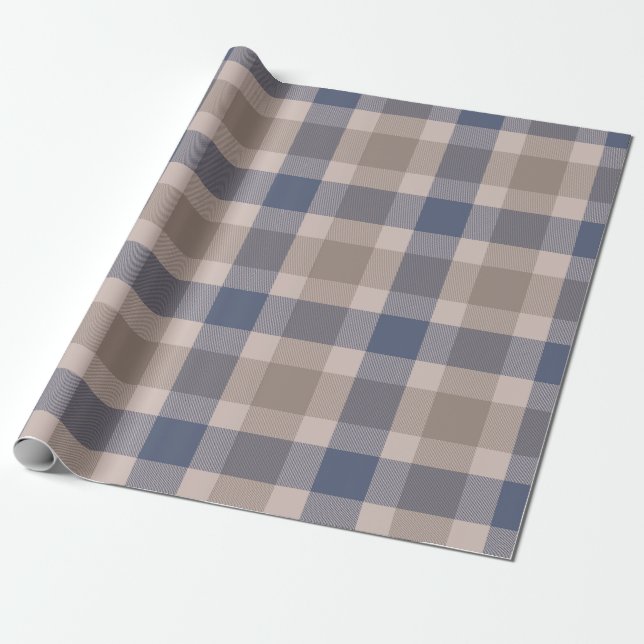 Blue Brown Tartan Plaid Pattern Wrapping Paper (Unrolled)