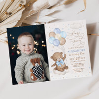 Blue Brown Teddy Bear Balloons Birthday Boy Photo