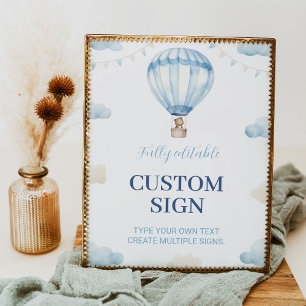 Blue Brown Teddy Bear Birthday Custom Table Sign