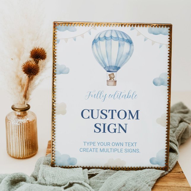 Blue Brown Teddy Bear Birthday Custom Table Sign (Creator Uploaded)