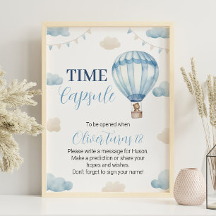 Blue Brown Teddy Bear Birthday Time Capsule Poster