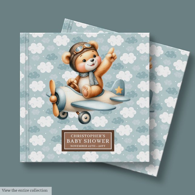 Blue Brown Teddy Bear Pilot Baby Shower Guest Book (Blue Brown Teddy Bear Pilot Baby Shower Guest Book)