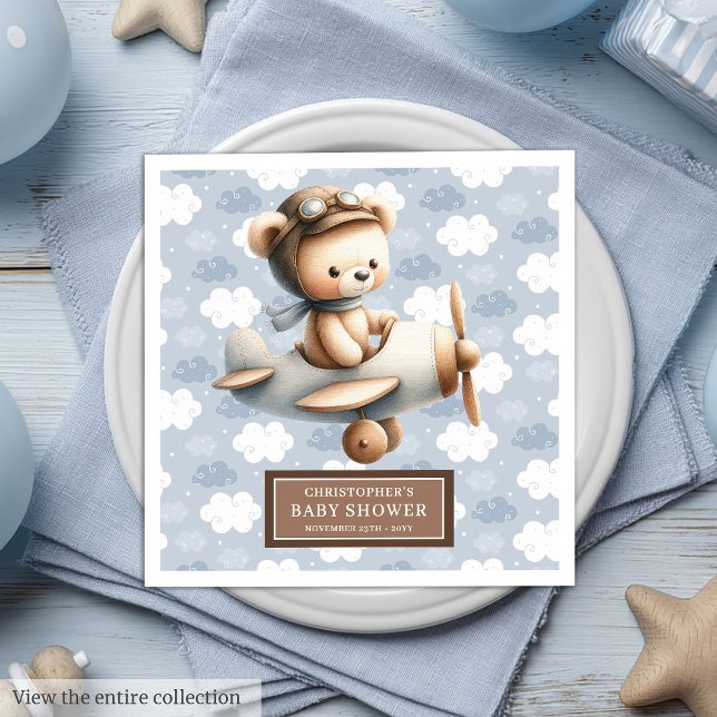 Blue Brown Teddy Bear Pilot Napkins for Baby Boys (Blue Brown Teddy Bear Pilot Napkins for Baby Boys)
