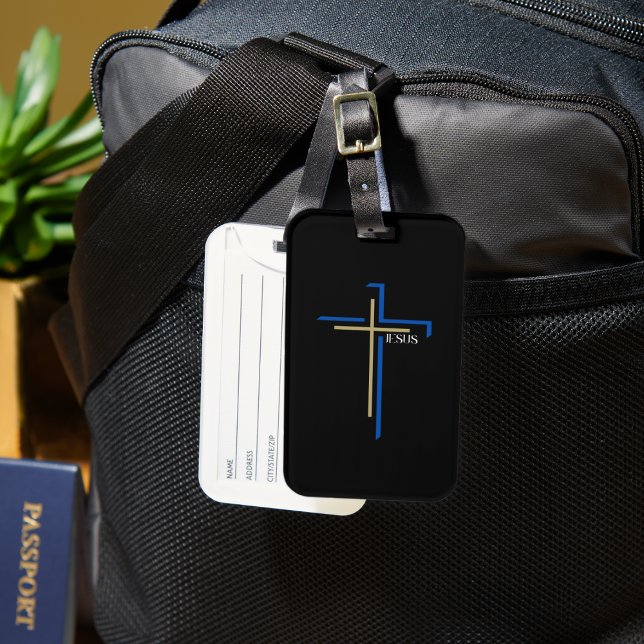 Blue & Brown Thin Cross with JESUS  Luggage Tag (Creator Uploaded)