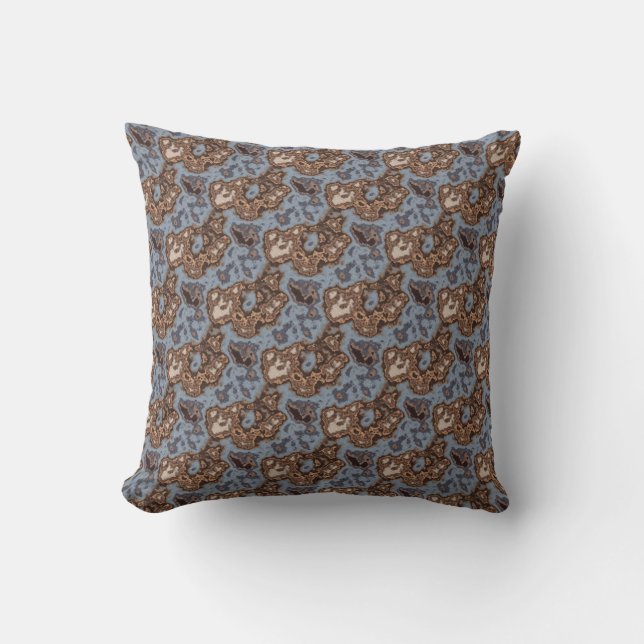 Blue Brown Tones Mottled Abstract Modern Pattern Cushion (Front)
