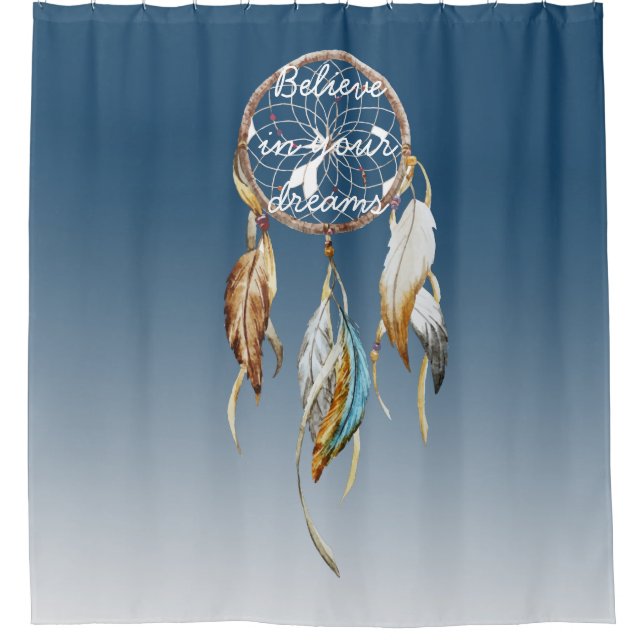 Blue Brown Turquoise Dream Catcher Shower Curtain (Front)