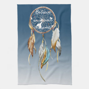 Blue Brown Turquoise Dream Catcher Tea Towel
