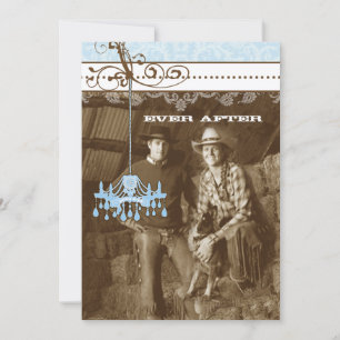 Blue & Brown Vintage Chandelier  Damask Your Photo Invitation