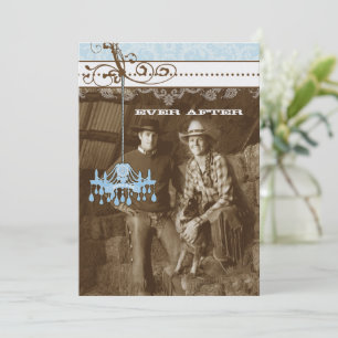 Blue & Brown Vintage Chandelier Damask Your Photo Invitation