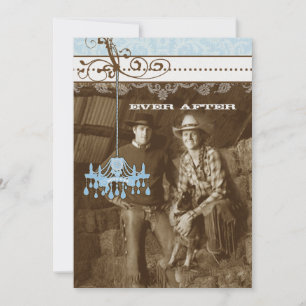 Blue & Brown Vintage Chandelier  Damask Your Photo Invitation
