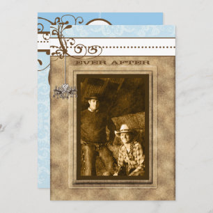 Blue & Brown Vintage Chandelier Damask Your Photo Invitation
