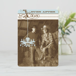 Blue & Brown Vintage Chandelier Damask Your Photo Invitation