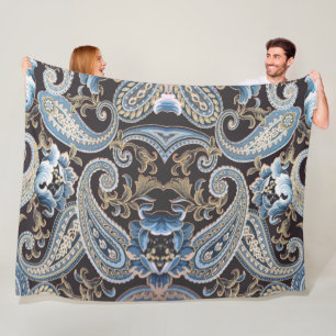 Blue Brown Vintage Paisley 2 Fleece Blanket