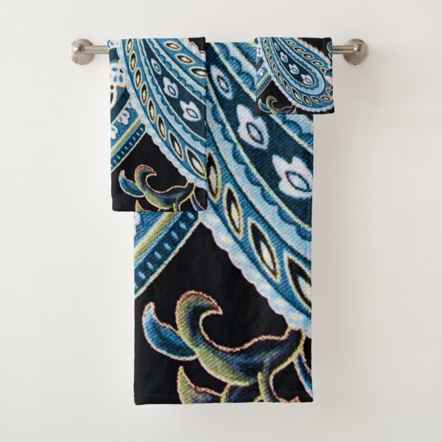 Blue Brown Vintage Paisley Bath Towel Set (Insitu)