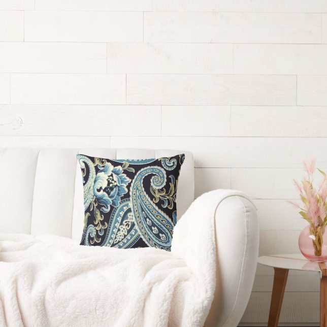 Blue Brown Vintage Paisley Cushion (Couch)