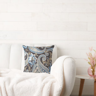 Blue Brown Vintage Paisley Light Cushion