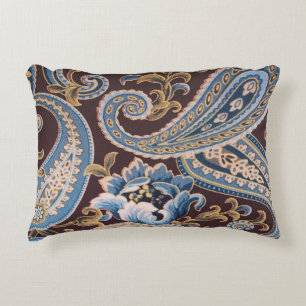 Blue Brown Vintage Paisley New Accent Pillow