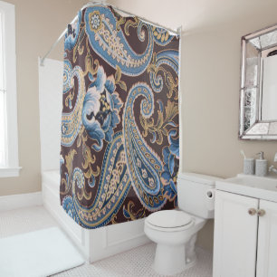 Blue Brown Vintage Paisley New Shower Curtain